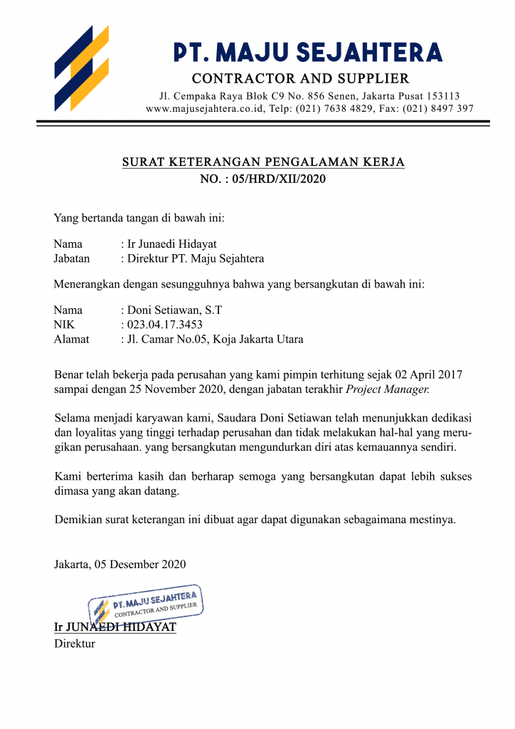 Penulisan Surat Pengalaman Kerja